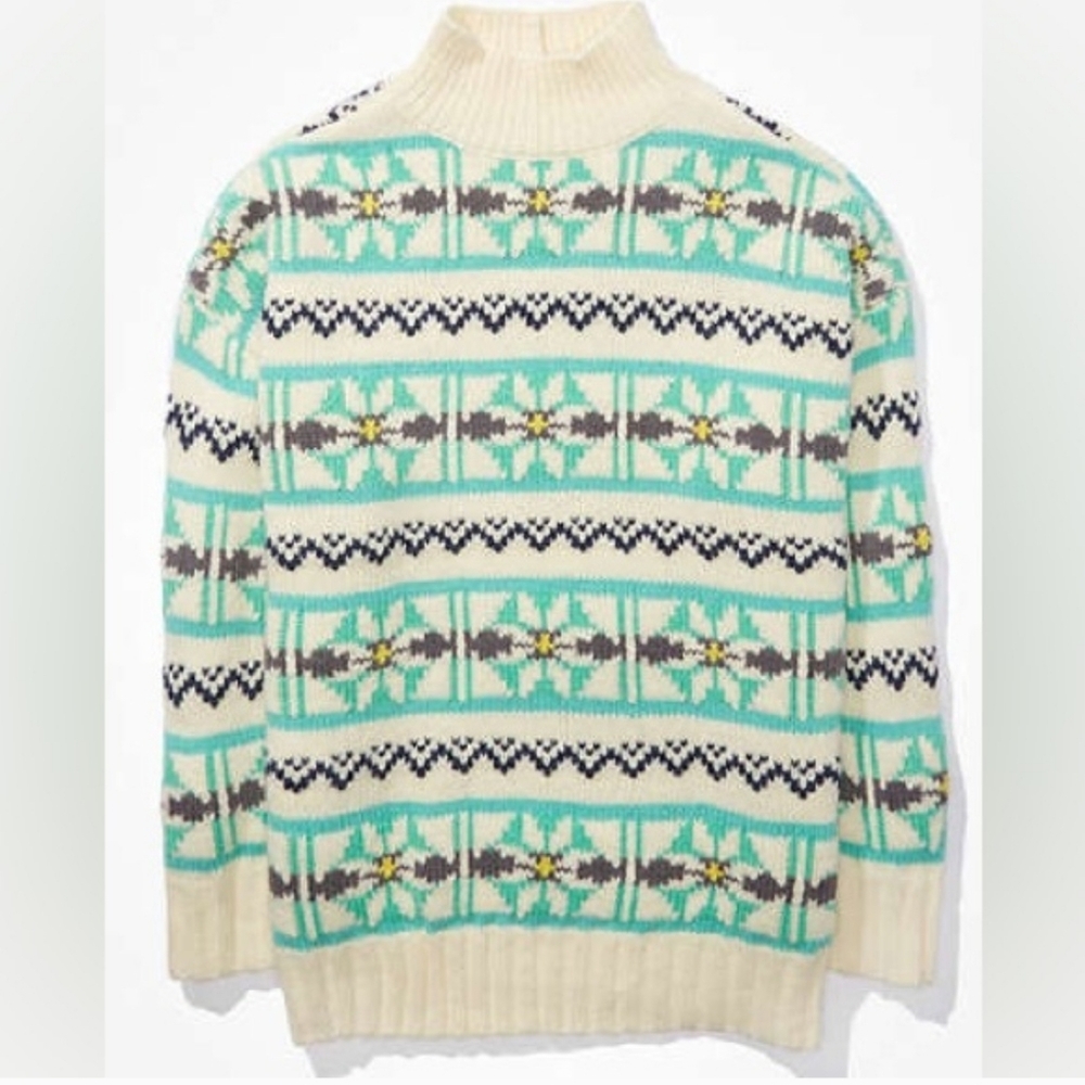 AE Oversized Fairisle Mock Neck Sweater Size Medium - Picture 4 of 13